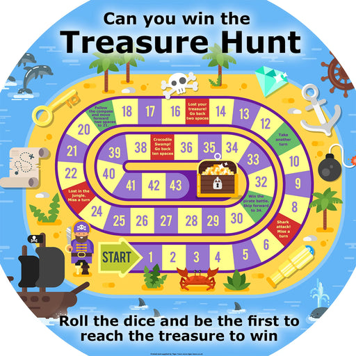 Treasure map board game insert for tuff tray. Numbers 1-43. Multiplayer game fun for all the family. Just add a dice and some playing counters. Great for maths games and playful learning in schools.