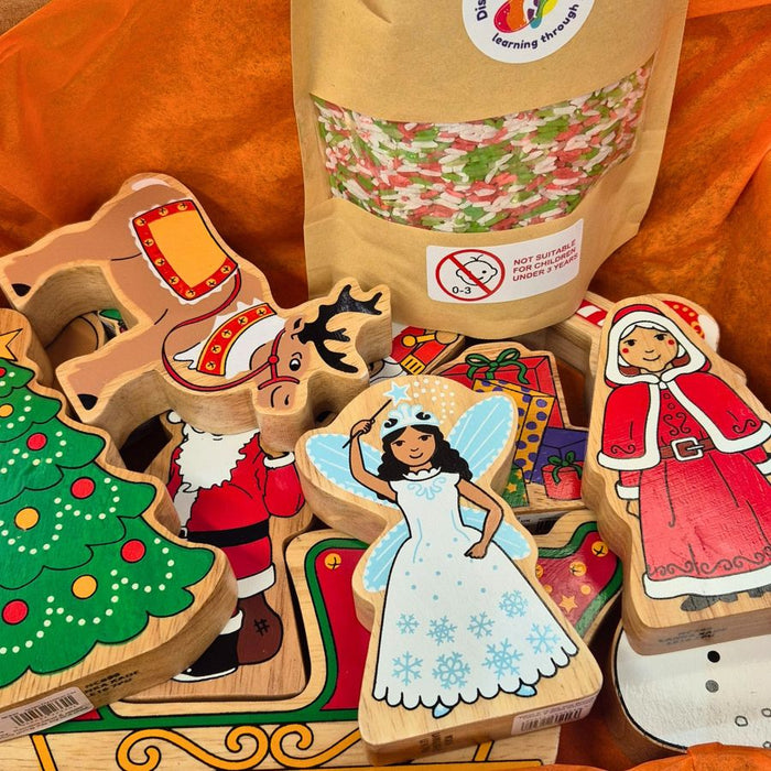 Christmas Bundle: 12 Wooden Figures and Sensory Rice