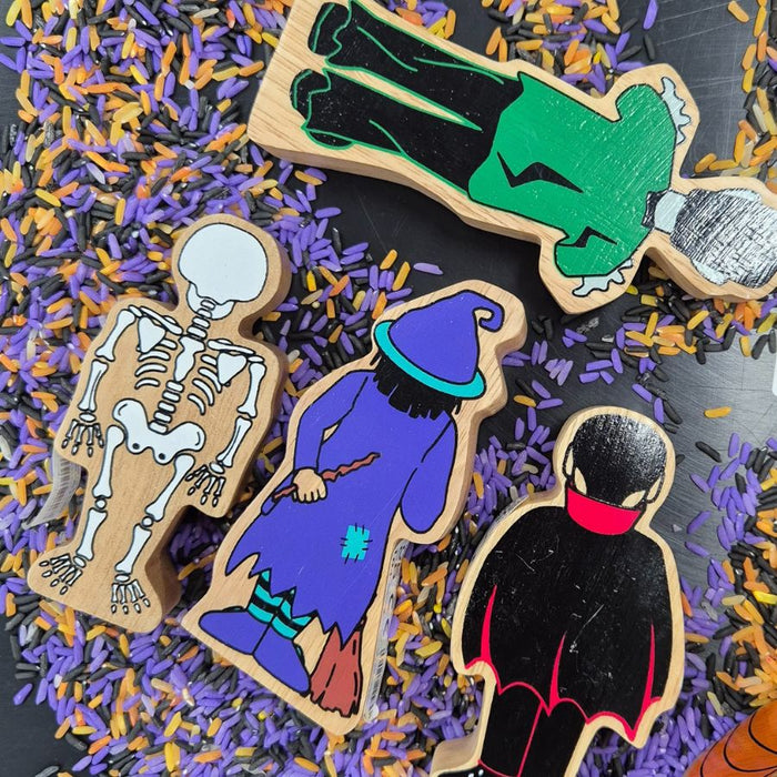 Halloween Bundle: 10 Wooden Figures and Sensory Rice