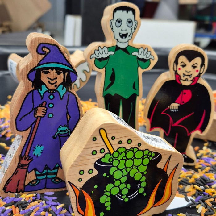 Halloween Bundle: 10 Wooden Figures and Sensory Rice