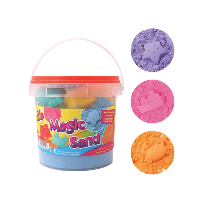 Magic sand bucket with modelling tools