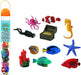 Coral reef mini figures. Containing fish, coral, treasure, divers and other things found in the coral reef. Seahorse, clown fish, octopus, sea snail, tang, starfish.